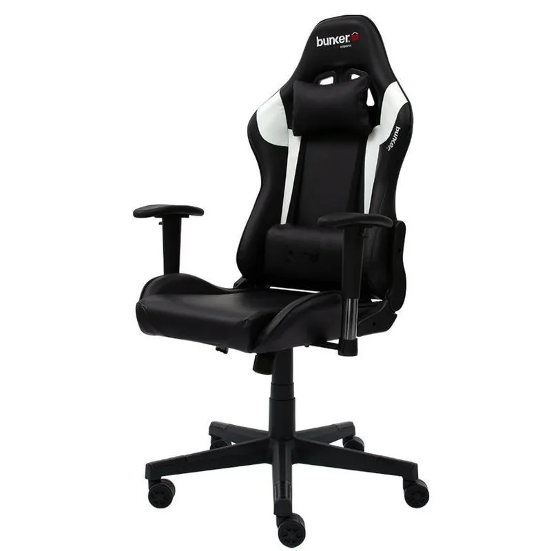 Cadeira Gamer Bunker Preta Branco Pro E-sports Ergonômica