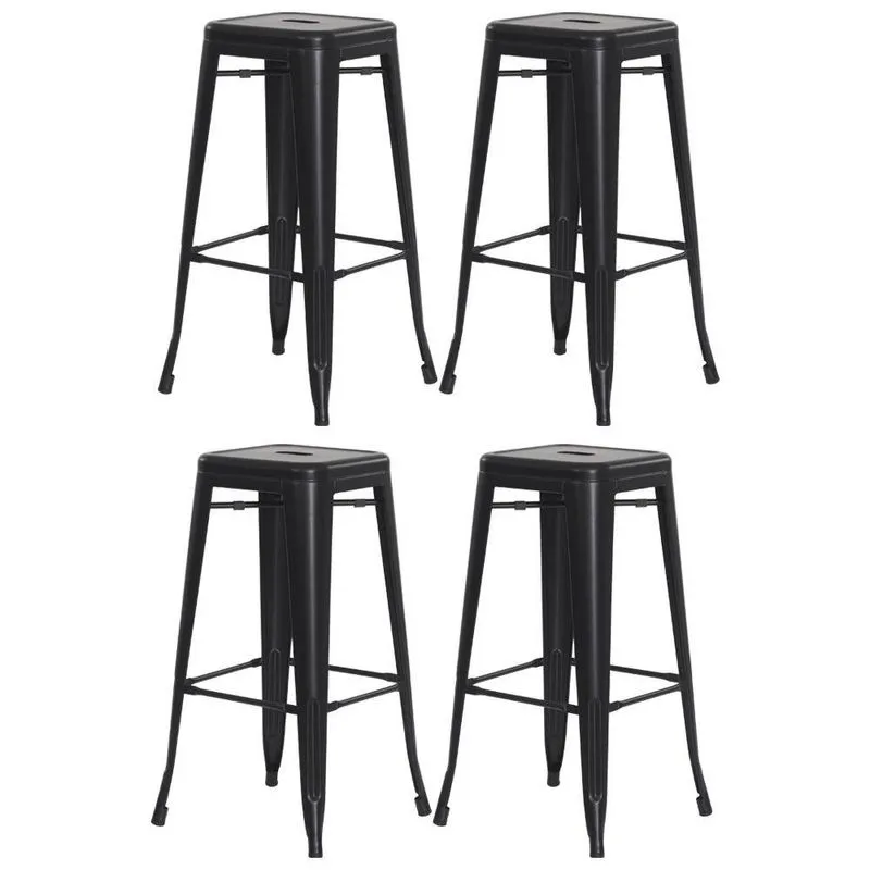 Kit 4 Banquetas Industrial Preto Fosco 76 Cm Aço Cozinha Bar