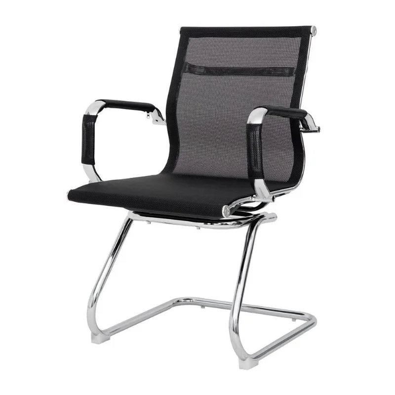 Cadeira Escritório Mesh Fixa Preta Base Cromada - Waw Design - OUTRAS - Móveis