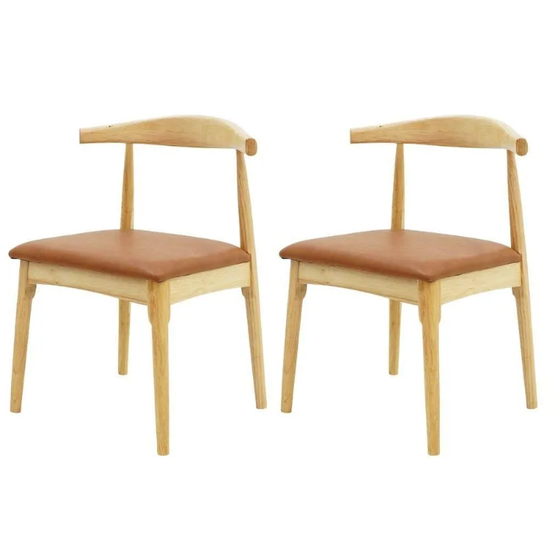 Kit 2 Cadeiras De Jantar Estofada Marrom Carina Elbow Base Em Madeira