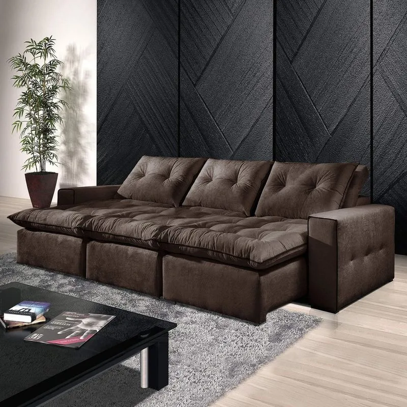 Sofá Retrátil e Reclinável 4 Lugares M26 Martins Estofados Suede Marrom