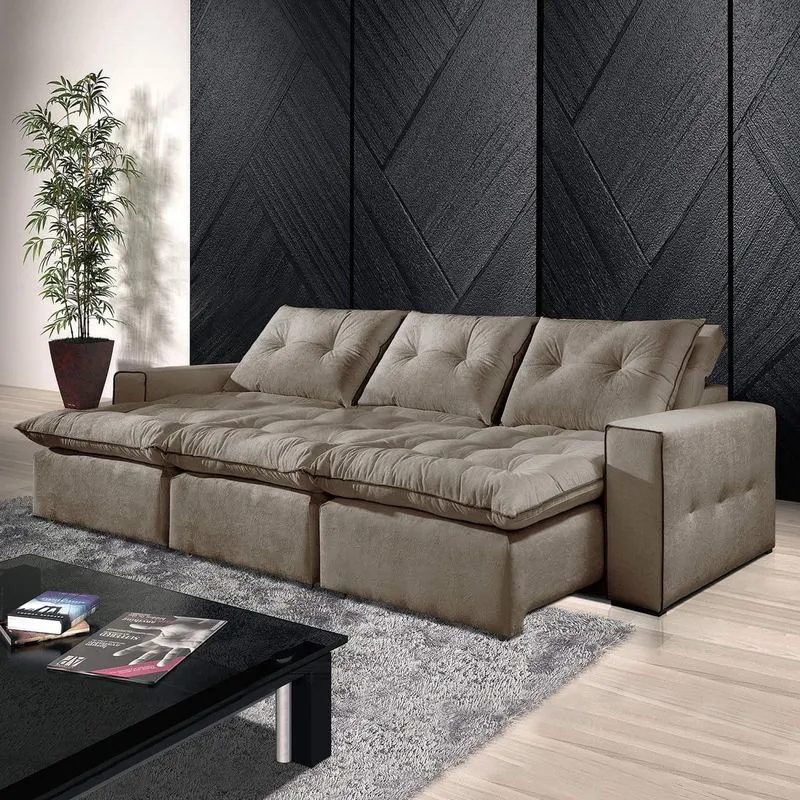 Sofá Retrátil e Reclinável 4 Lugares M26 Martins Estofados Suede Marrom Claro