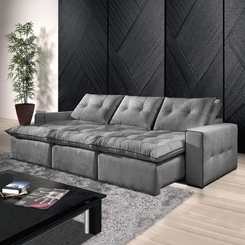 Sofá Retrátil e Reclinável 4 Lugares M26 Martins Estofados Suede Cinza