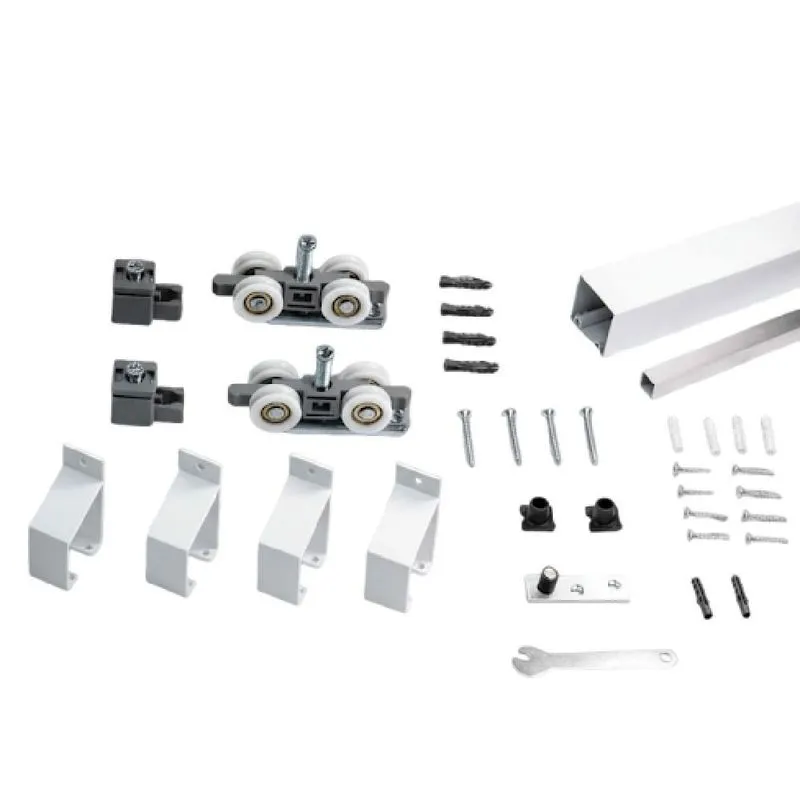 Kit para Porta de Correr Côncavo com Suporte Roldana 4 Rodas 2 Metros Branco 00725 Perfil Kit Porta de Correr Côncavo Suporte Roldana 4 Rodas 2M Branco 00725 Perfil