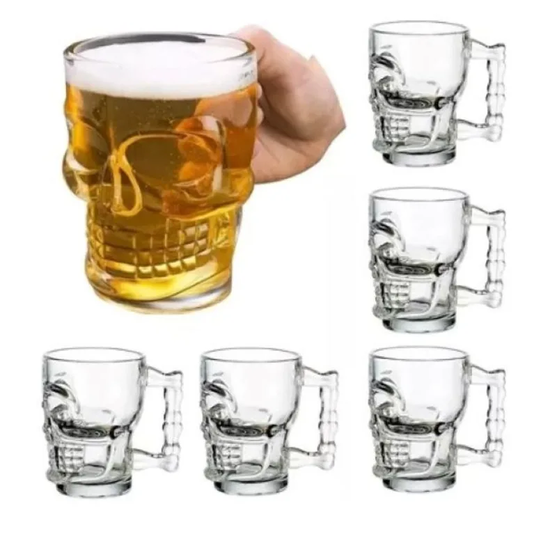 Jogo C/ 6 Canecas Para Chopp Cerveja De Vidro Caveira Rock Style 510ml