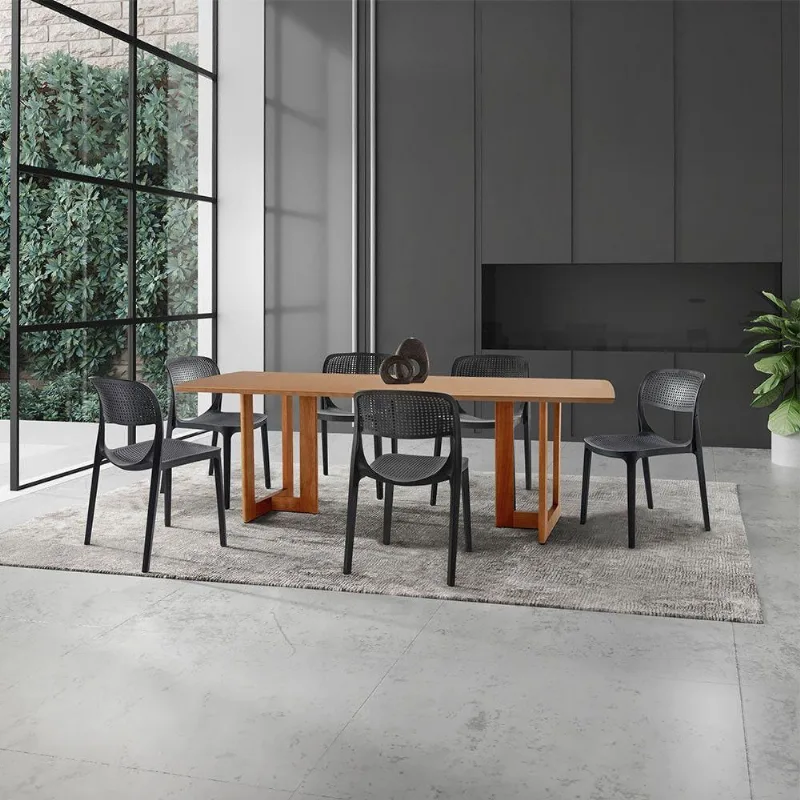 Conjunto Mesa Patros 180cm De Madeira Com 6 Cadeiras Zoe Cinamomo Imbuia/preta