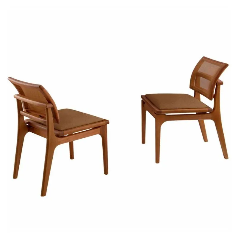 Conjunto 2 Cadeiras Ellis Em Madeira Maciça Moderna Mobília Star Caramelo