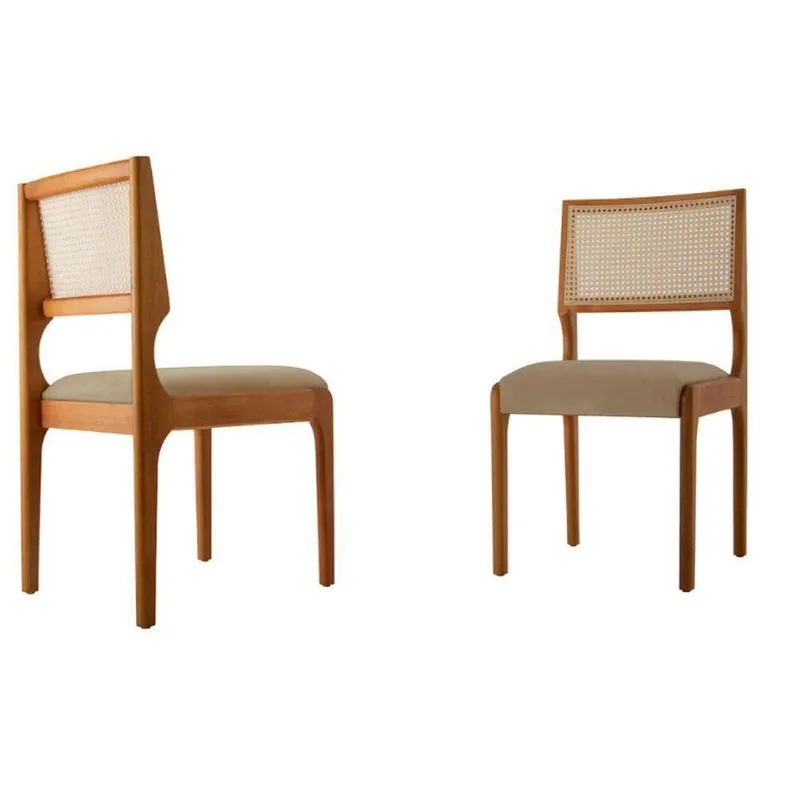 Conjunto Com 2 Cadeiras Bali Moderna Veludo Bege-cinam. Imbuia