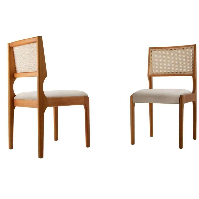 Conjunto Com 2 Cadeiras Bali Moderna Linho Off White-cinam. Imbuia