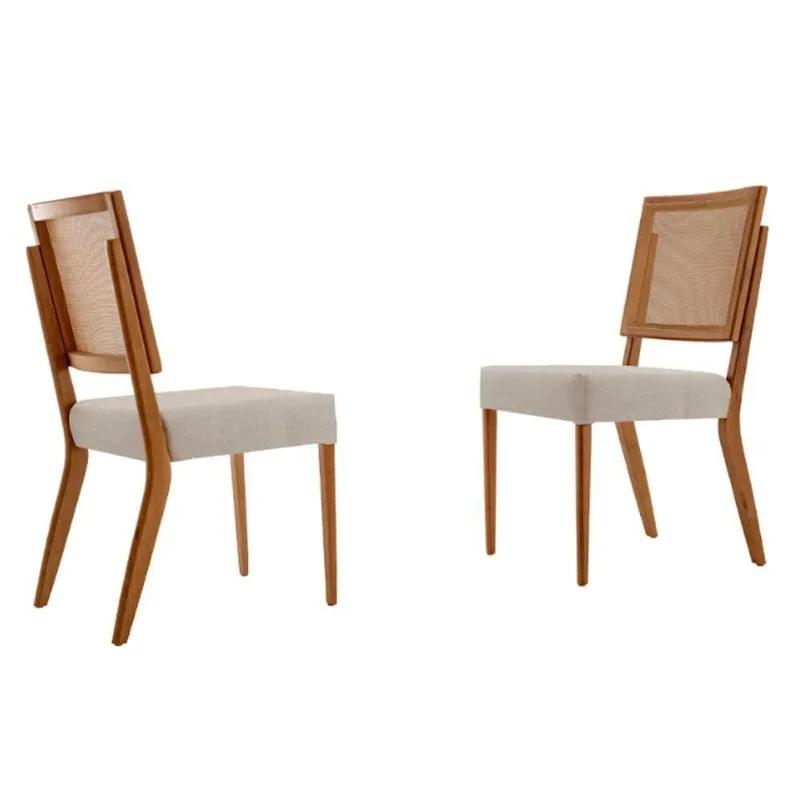 Conjunto Com 2 Cadeiras Aila Moderna Mobília Linho Off White-cinam.imbuia - moderna