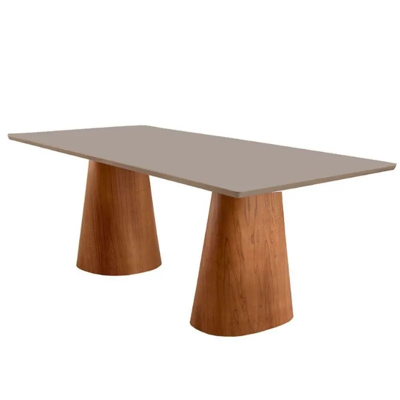 Mesa Para Sala De Jantar Noronha 180cm Madeira Com Vidro Mod Cinamomo Imbuia-champanhe