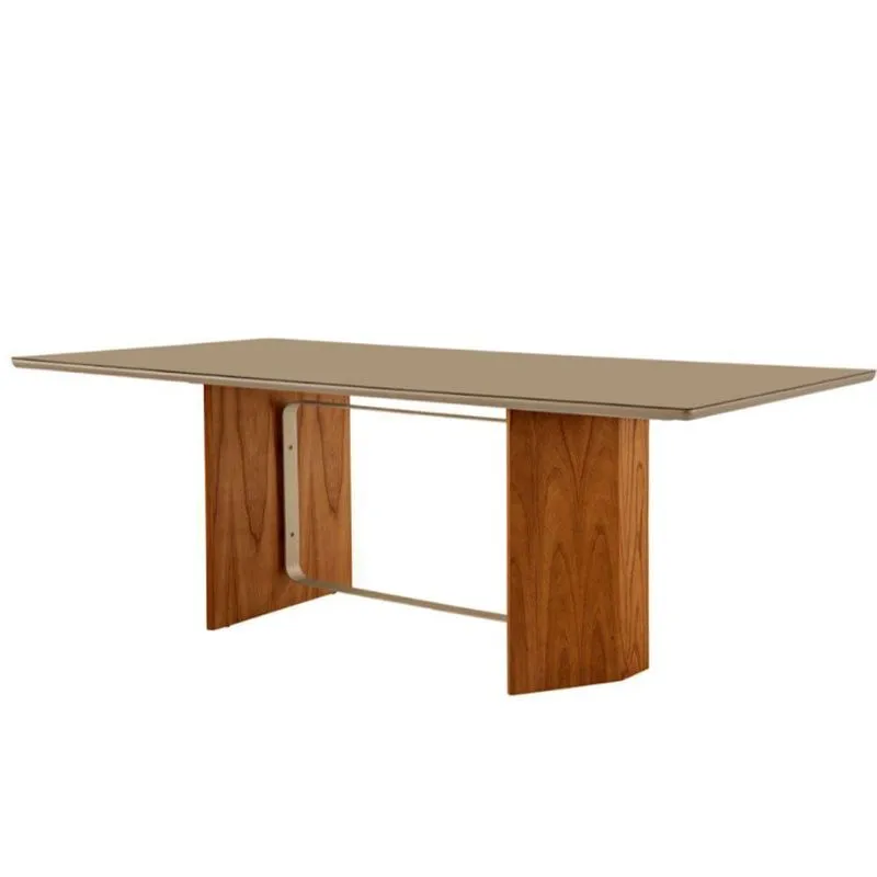 Mesa Para Sala De Jantar Pillar Moderna Mobília Cinamomo Imbuia-metal Champanhe-champanh