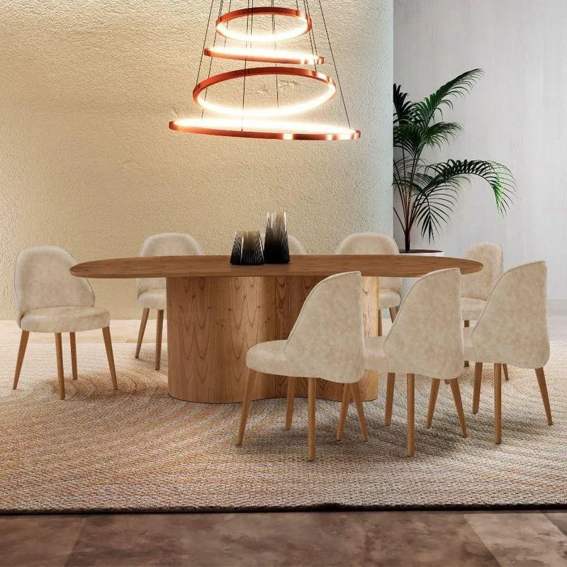 Mesa De Jantar Suiça 220cm Madeira Tampo Laminado Orgânico Milano / Imbuia Nat.