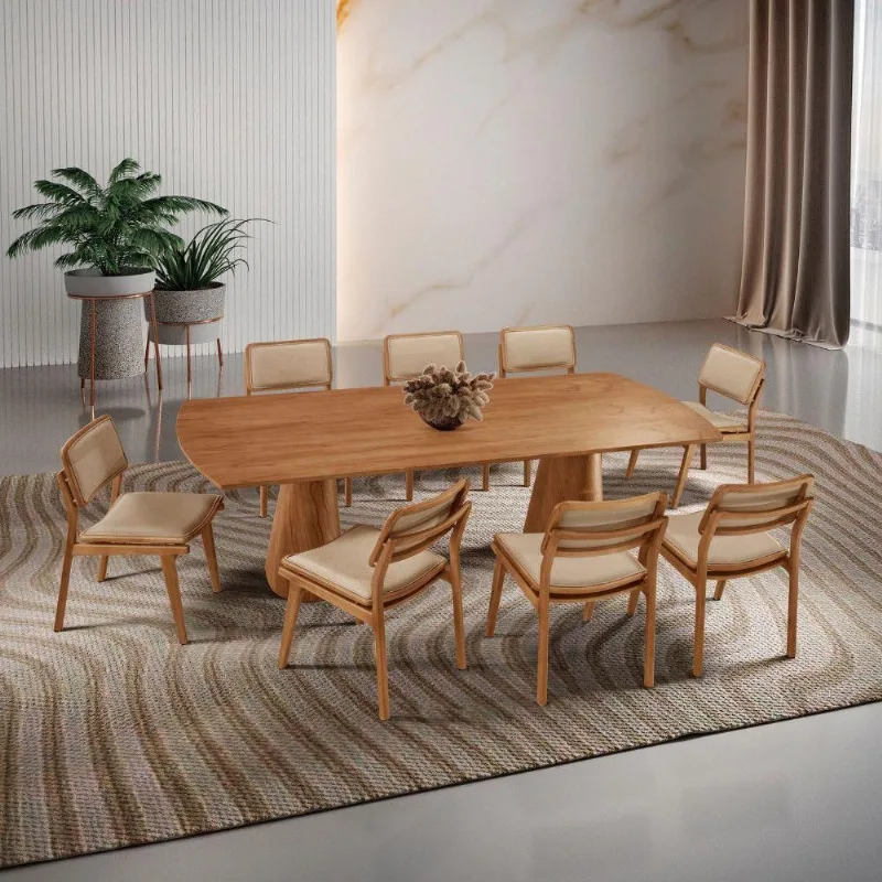 Mesa De Jantar Noronha 220cm Madeira Tampo Barril 8 Cadeiras Eva Turim 07 / Imbuia Nat.