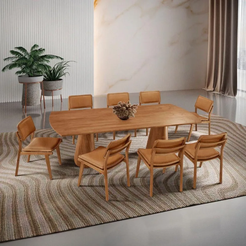 Mesa De Jantar Noronha 220cm Madeira Tampo Barril 8 Cadeiras Eva Star Caramelo / Imbuia Nat.