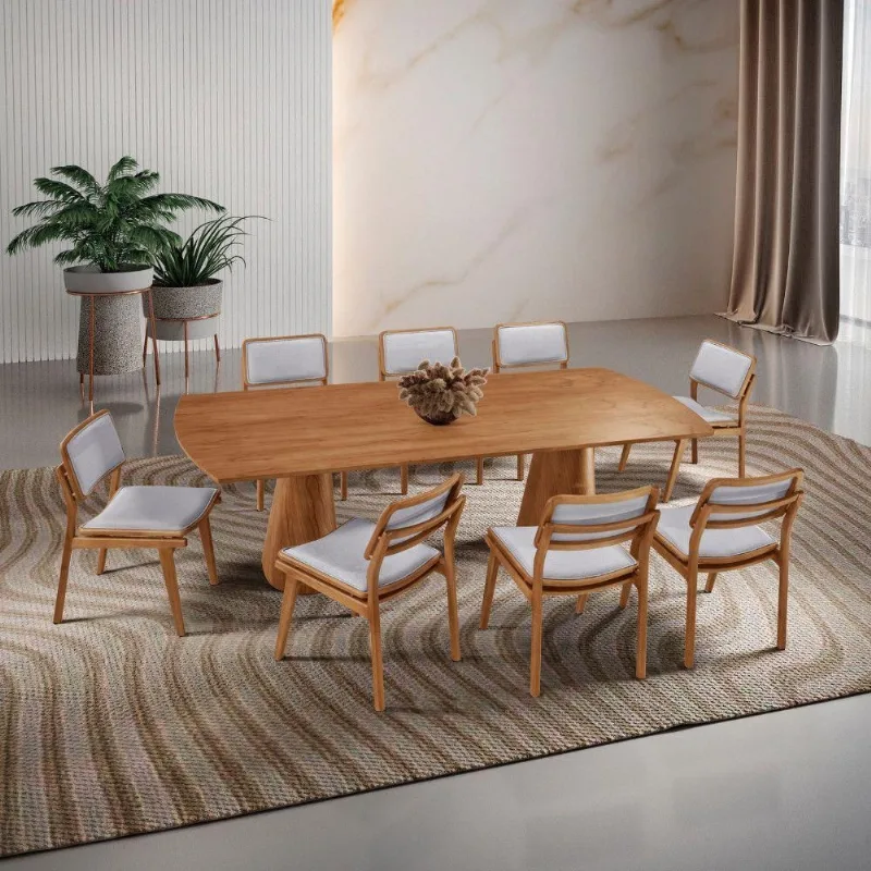 Mesa De Jantar Noronha 220cm Madeira Tampo Barril 8 Cadeiras Eva Luna / Imbuia Nat.
