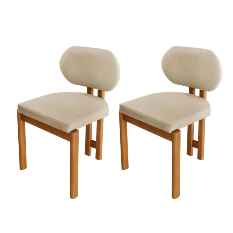 Conjunto Com 2 Cadeiras Madeira Nala Linho Off/Imbuia Nat.