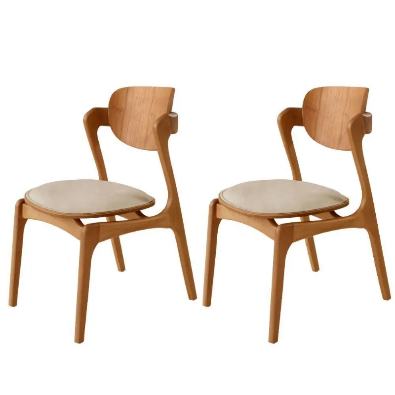 Conjunto Com 2 Cadeiras Madeira Solaris Gold Moderna Mobília Veludo Bege / Imbuia Nat. - moderna