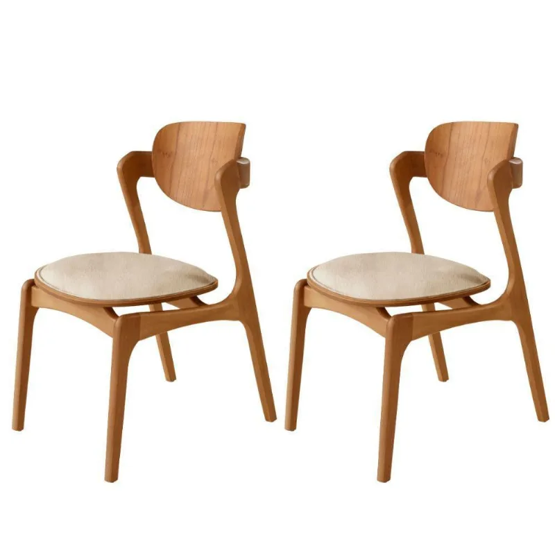 Conjunto Com 2 Cadeiras Madeira Solaris Gold Moderna Mobília Linho Off / Imbuia Nat. - moderna