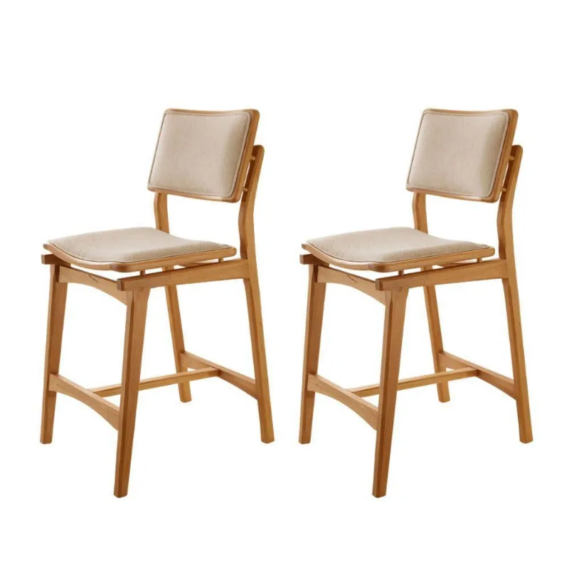 Conjunto Com 2 Banquetas Eva Moderna Linho Off Imbuia Natural - moderna