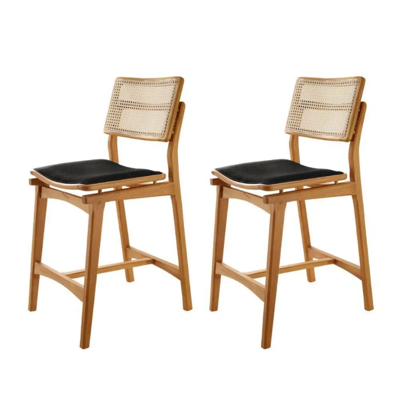 Conjunto Com 2 Banquetas Eva Premium Linho Preto Imbuia Natural