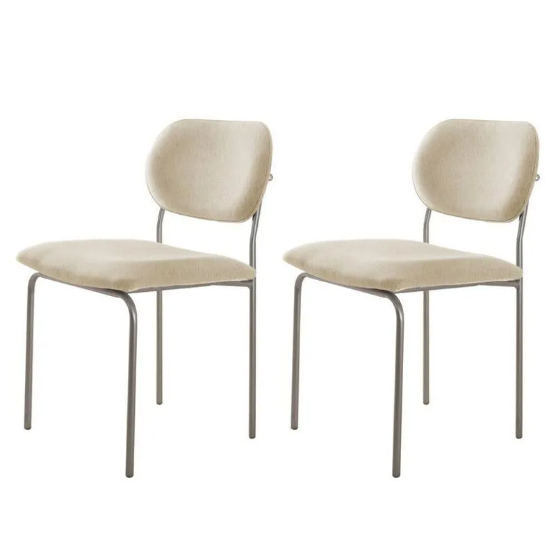 Conjunto Com 2 Cadeiras Metal Marchezine Moderna Mobilia Linho Off White Prata