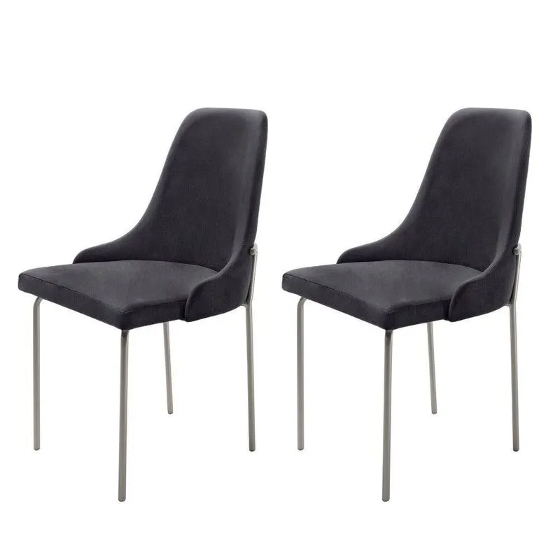 Conjunto Com 2 Cadeiras Metal Vicenza Moderna Mobilia Linho Preto Prata