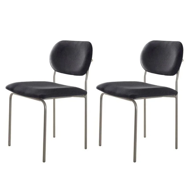 Conjunto Com 2 Cadeiras Metal Marchezine Moderna Mobilia Linho Preto Prata