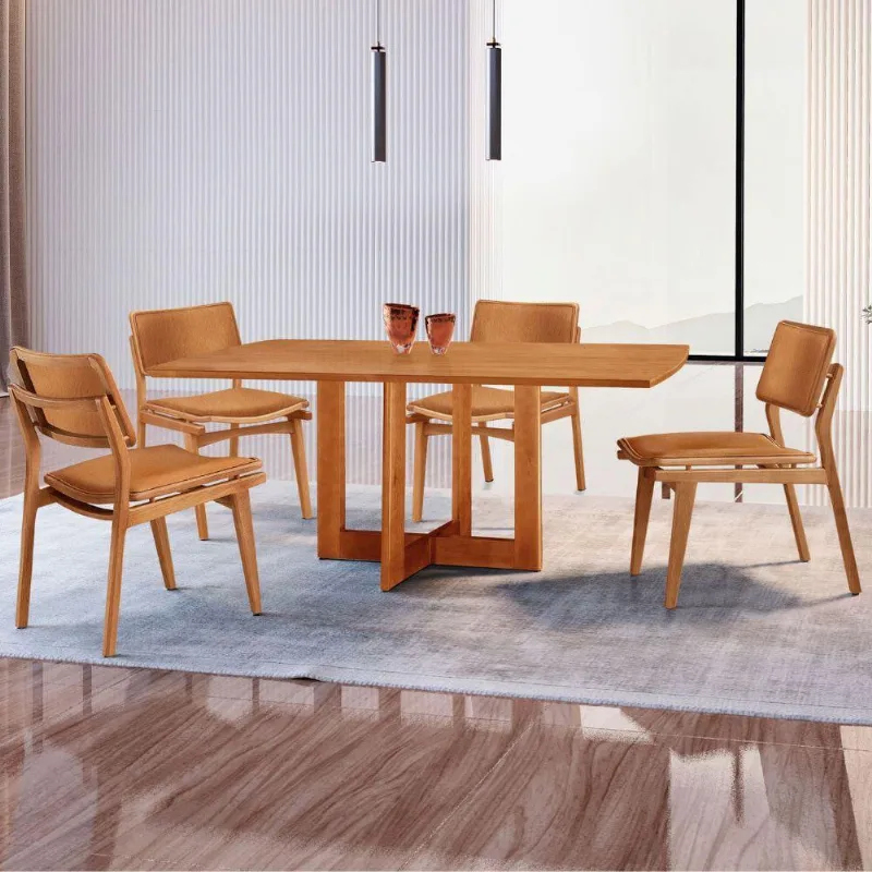 Mesa 120cm Laminado Barril Com 4 Cadeiras Moderna Mobília Star Caramelo Imbuia Naturale