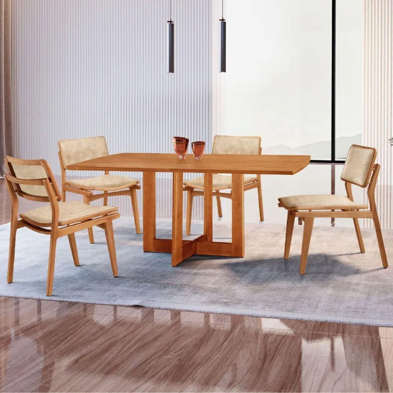 Mesa 120cm Laminado Barril Com 4 Cadeiras Moderna Mobília Milano Imbuia Naturale