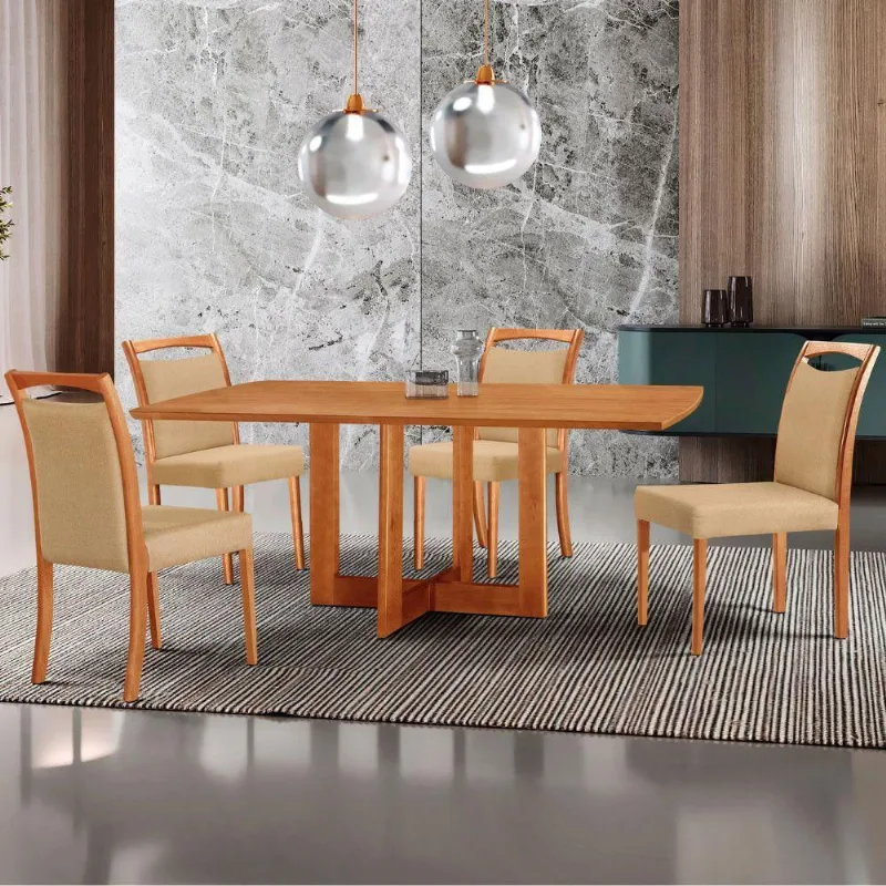 Mesa 120cm Laminado Barril Com 4 Cadeiras Moderna Mobilia Turim 07 Imbuia Naturale
