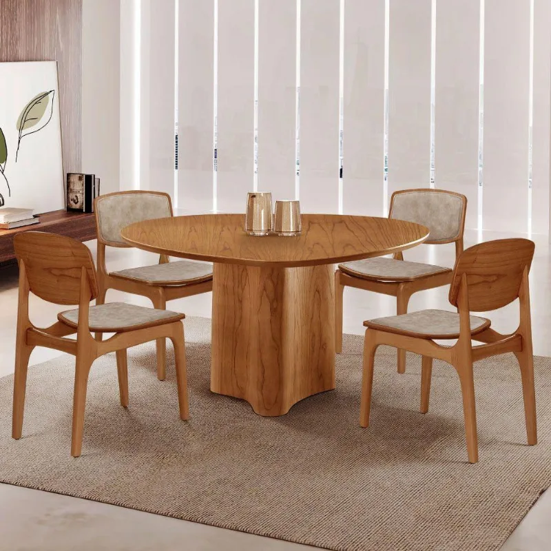 Mesa 135cm Laminado Com 4 Cadeiras Malta Moderna Milano / Imbuia Nat.