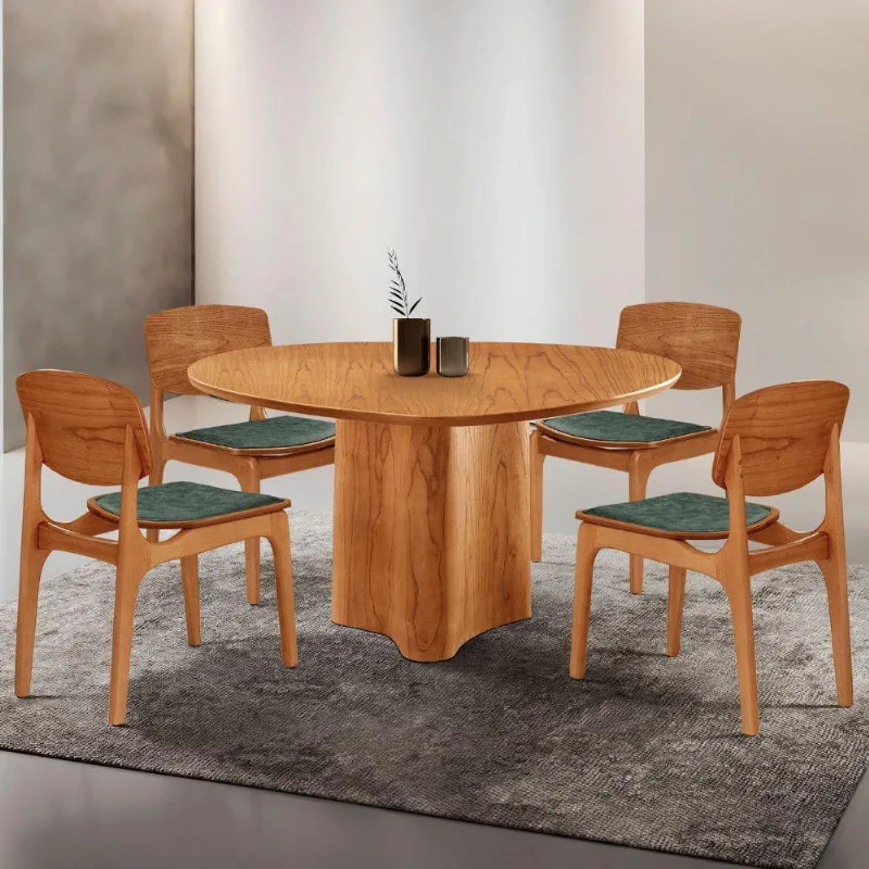 Mesa Com 4 Cadeiras Selene Malta Gold Moderna Mobília Jade / Imbuia Nat.