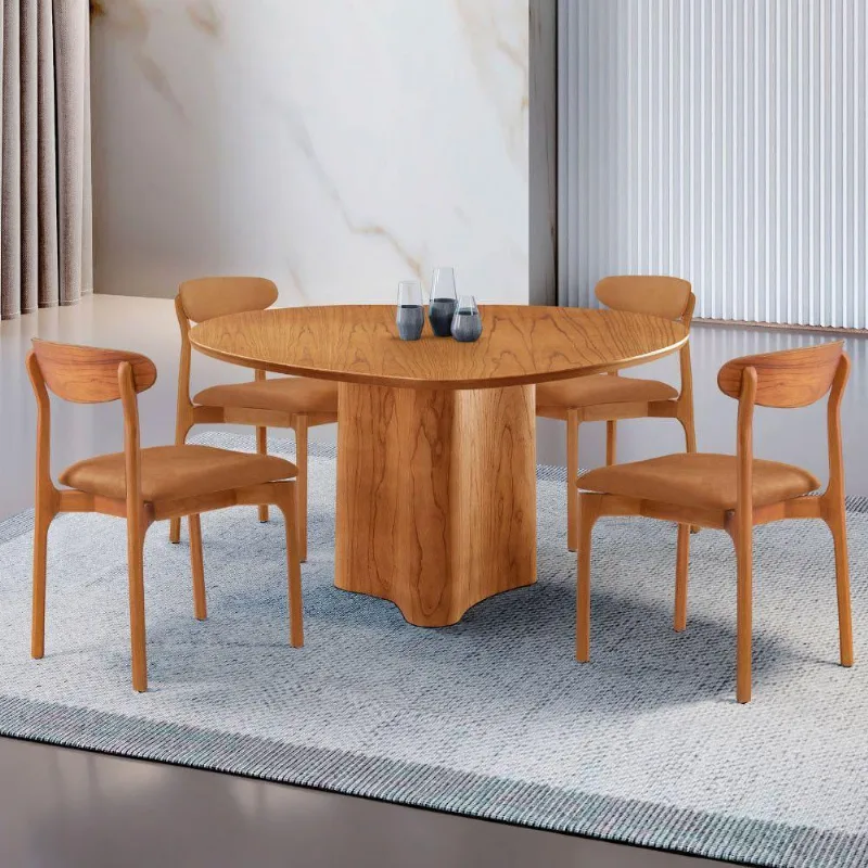 Mesa 135cm Laminado Com 4 Cadeiras Noronha Moderna Star Caramelo Imbuia Naturale