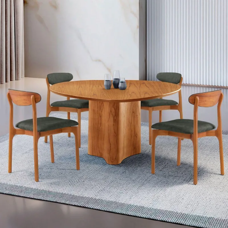 Mesa 135cm Laminado Com 4 Cadeiras Noronha Moderna Jade Imbuia Naturale