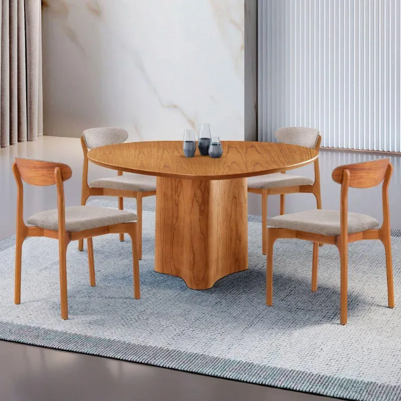 Mesa 135cm Laminado Com 4 Cadeiras Noronha Moderna Brisa Imbuia Naturale