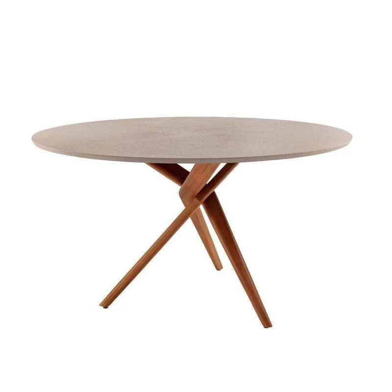 Mesa Ballare Tampo 135cm Redondo Texturizado Moderna Mobilia Off White/imbuia Natural