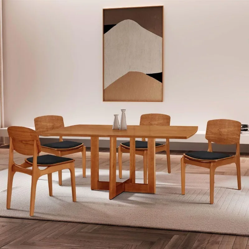 Mesa 120 Laminado Com 4 Cadeiras Malta Gold Moderna Mobília Linho Preto / Imbuia Nat. - moderna