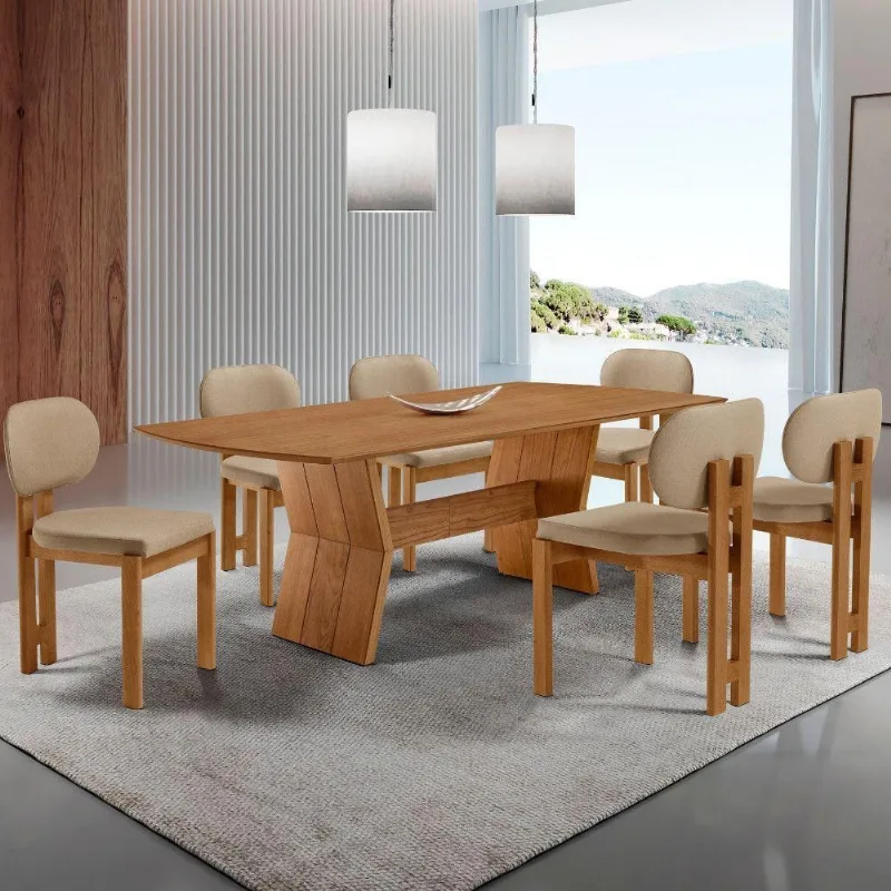 Mesa Portugal Tampo Laminado Barril 6 Cadeiras Nala Moderna Turim/imbuia Nat/cinam. Imbuia - moderna