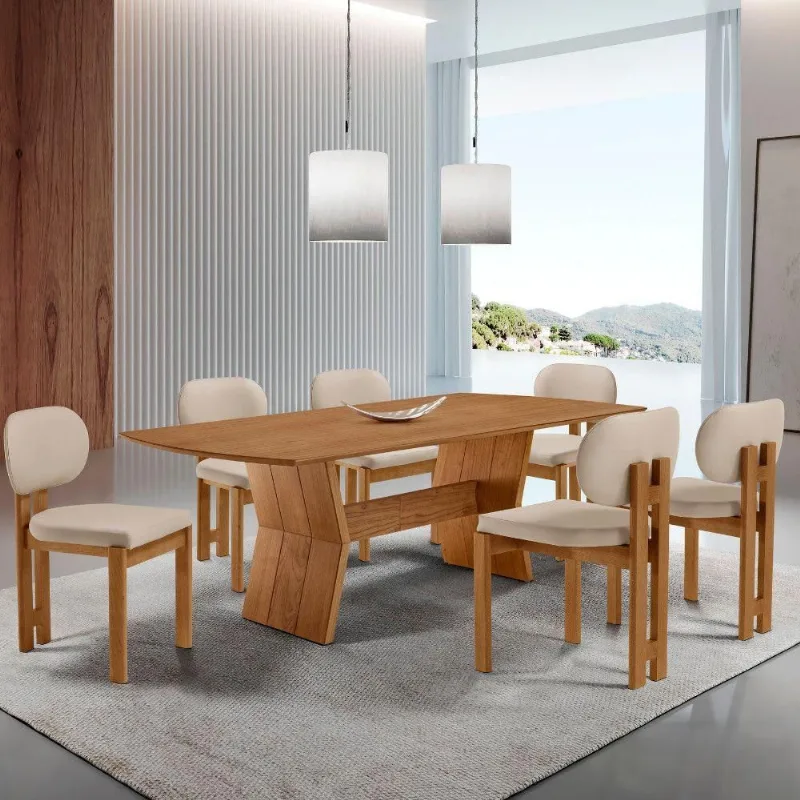 Mesa Portugal Tampo Laminado Barril 6 Cadeiras Nala Moderna Vel Creme /imbuia Nat/cinam. Imbuia - moderna