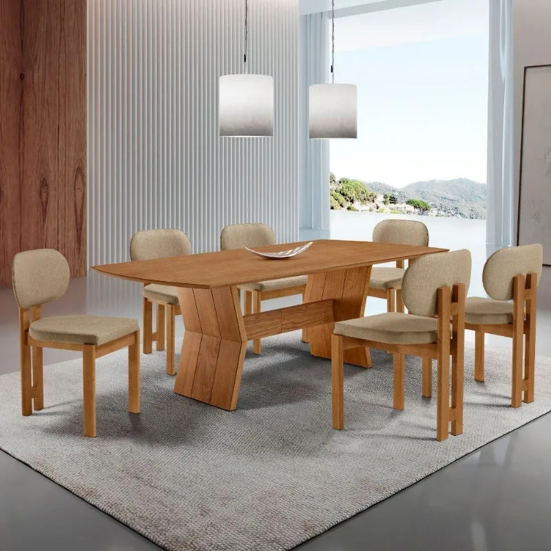 Mesa Portugal Tampo Laminado Barril 6 Cadeiras Nala Moderna Ambar/imbuia Nat/cinam. Imbuia - moderna