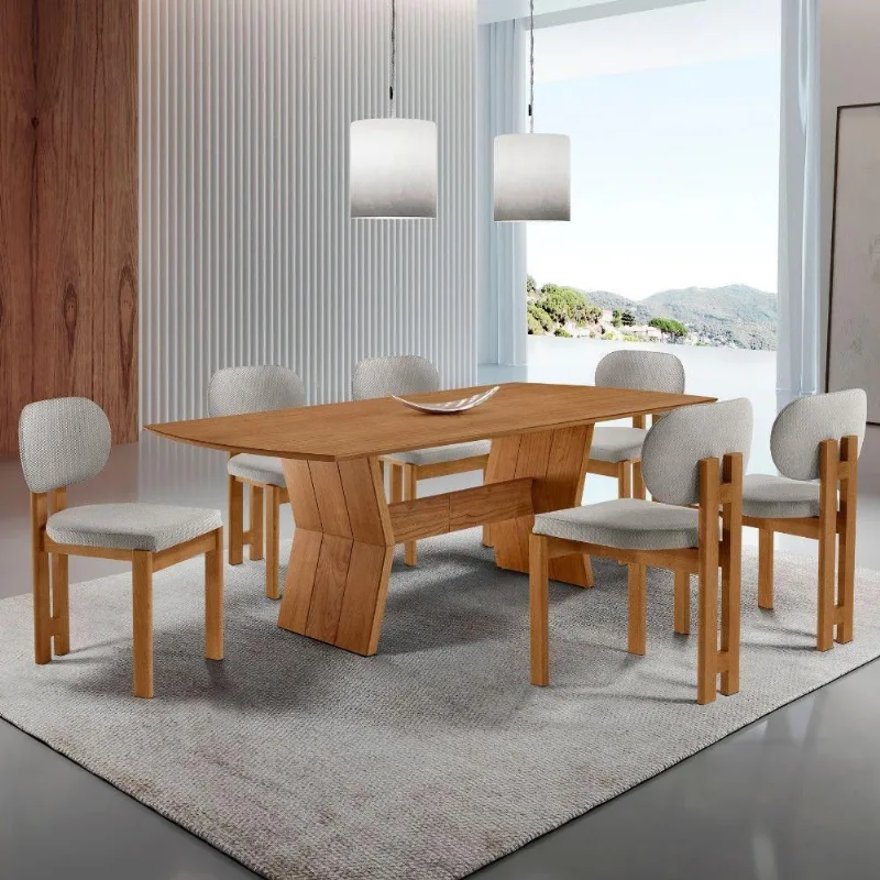 Mesa Portugal Tampo Laminado Barril 6 Cadeiras Nala Mobília Quartzo/imbuia Nat/cinam. Imbuia