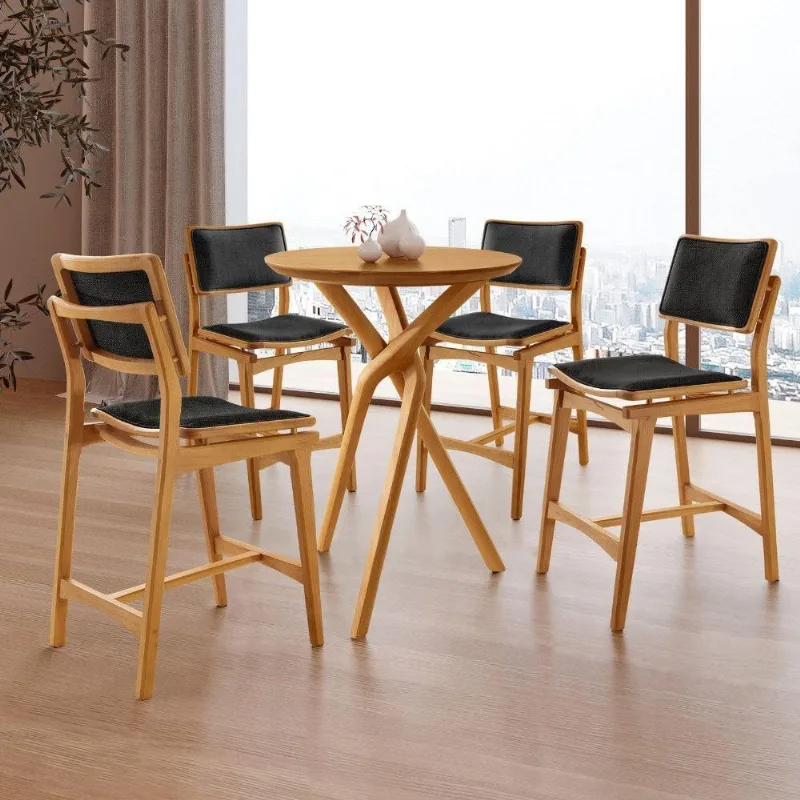 Conjunto Mesa Bistrô Ballare Tampo Redondo E 4 Banquetas Eva Linho Preto/imbuia Nat/cinam. Imbuia