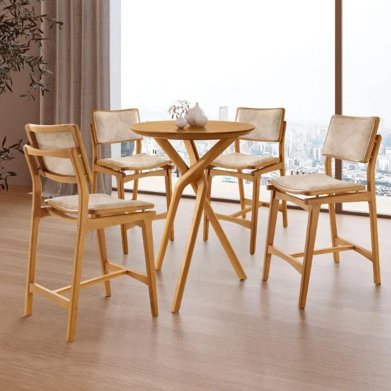 Conjunto Mesa Bistrô Ballare Tampo Redondo E 4 Banquetas Eva Milano/imbuia Nat/cinam. Imbuia