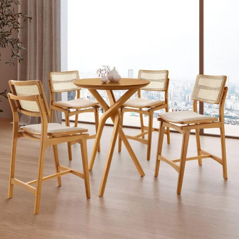 Conjunto Bistrô Ballare 4 Lugares Tampo MDF Redondo com Banquetas Eva Estofadas Imbuia 60CM Moderna - moderna