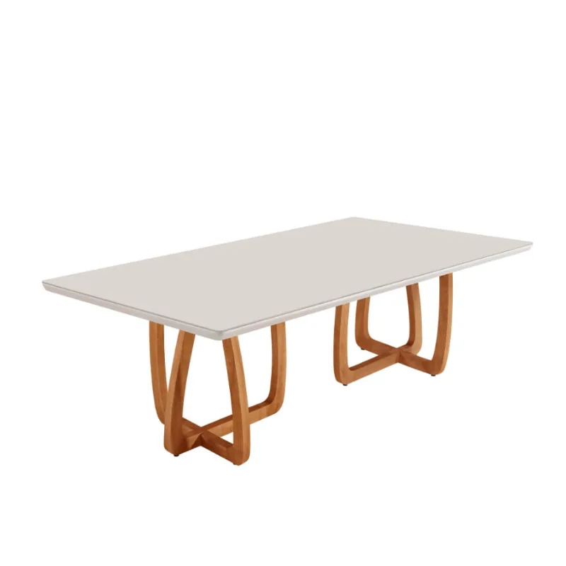Mesa para Sala de Jantar Flora 220cm Tampo Canto Moeda Laqueado com Vidro Cinamomo