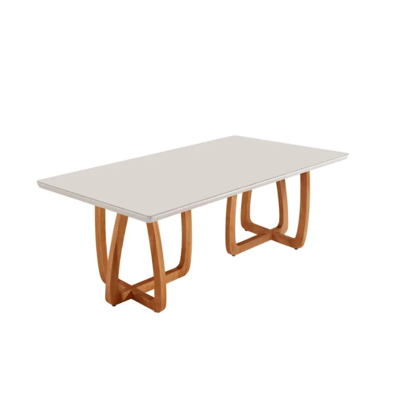 Mesa para Sala de Jantar Flora 180cm Tampo Canto Moeda Laqueado com Vidro Cinamomo