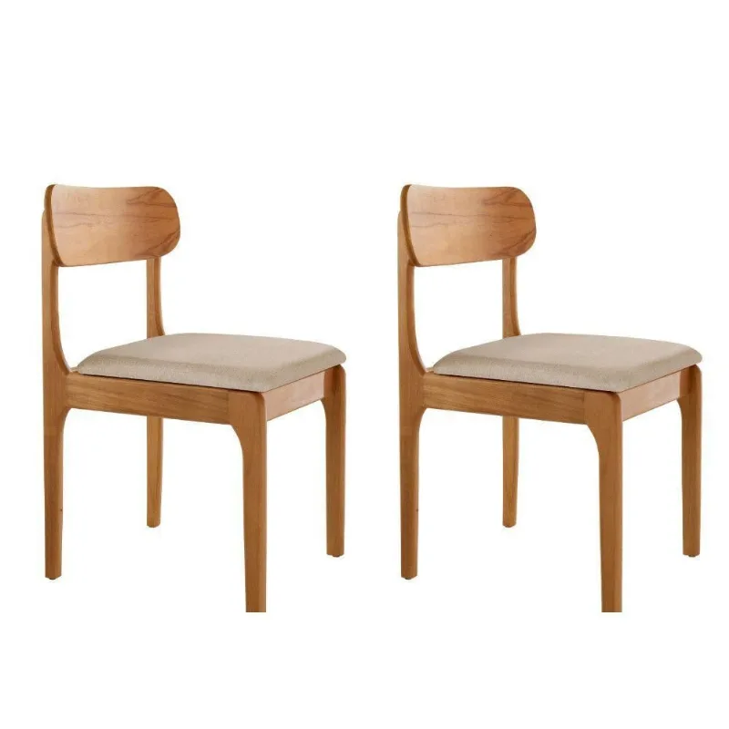 Conjunto Com 2 Cadeiras De Jantar Star Moderna Mobília Linho Off / Imbuia Nat. - moderna