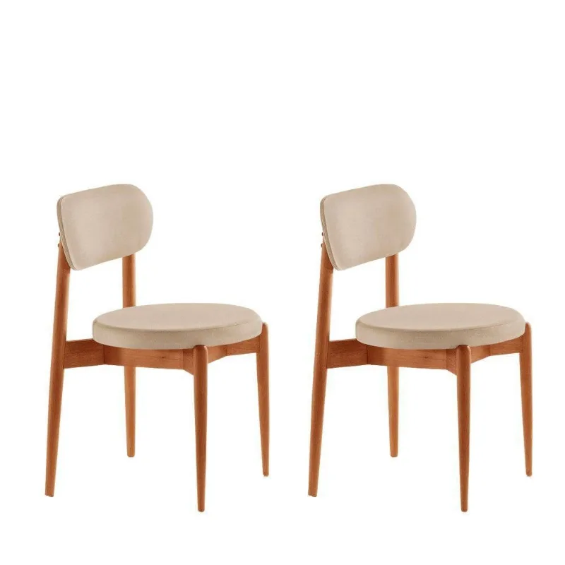 Conjunto 2 Cadeiras De Jantar Ballare Soft Moderna Mobília Linho Off/imbuia Natural - moderna