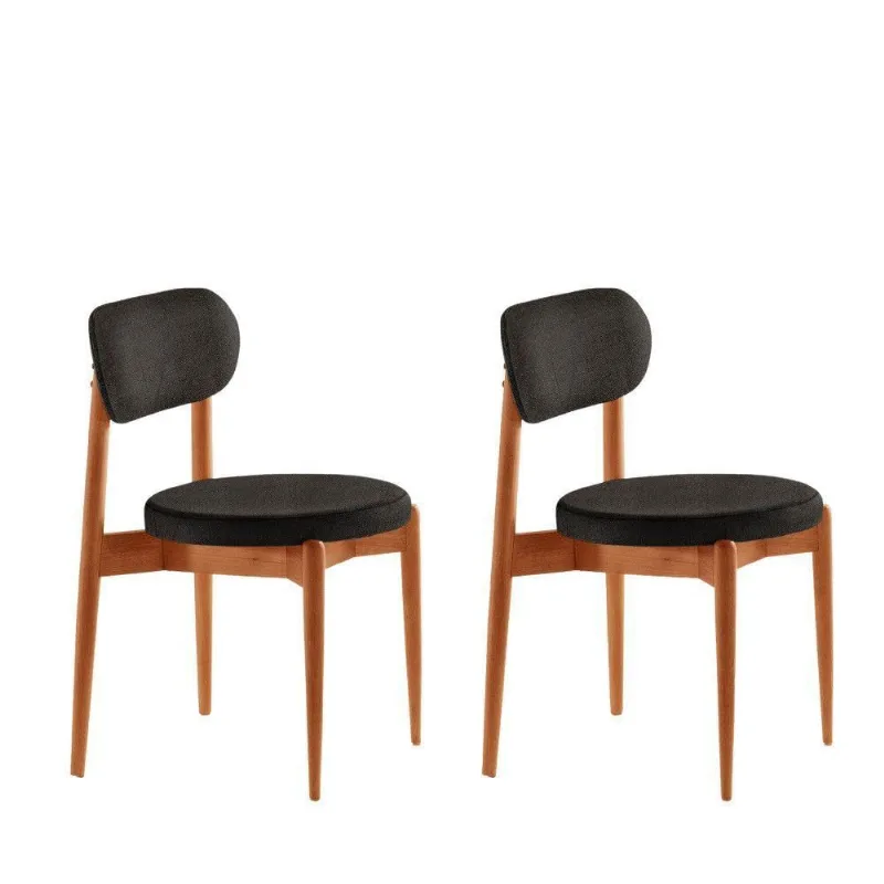 Conjunto 2 Cadeiras De Jantar Ballare Soft Moderna Mobília Linho Preto / Imbuia Nat. - moderna